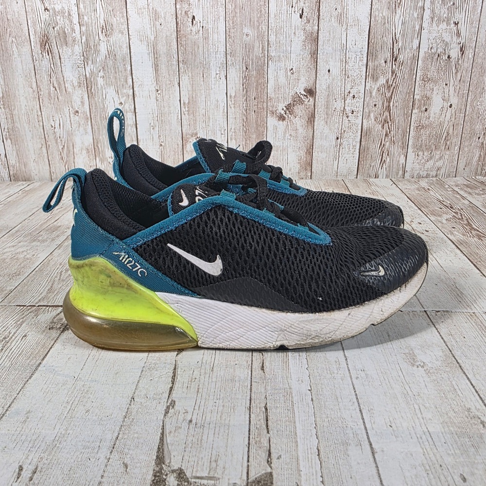 Nike Air Max 270‎ Kids Black Teal Volt Yellow Sneakers AO2372-026 Size 2Y